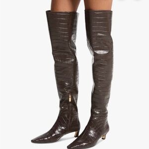 Michael Kors Dark Brown cosmo kitten Croc-Embossed Over-the-Knee Pointed Boots
